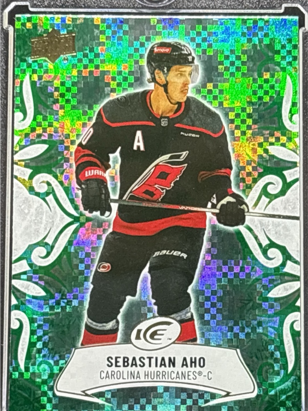 Upper Deck Sebastian Aho Hockey Trading Card Emerald Green Prizm